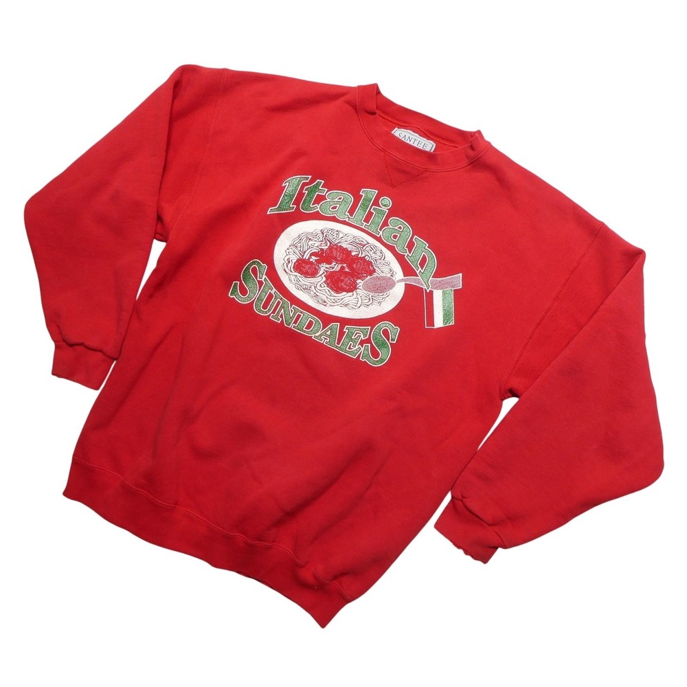 Vintage Santee Sweatshirt Mens Large Red Italian Sundaes Graphic Fleece Pullover